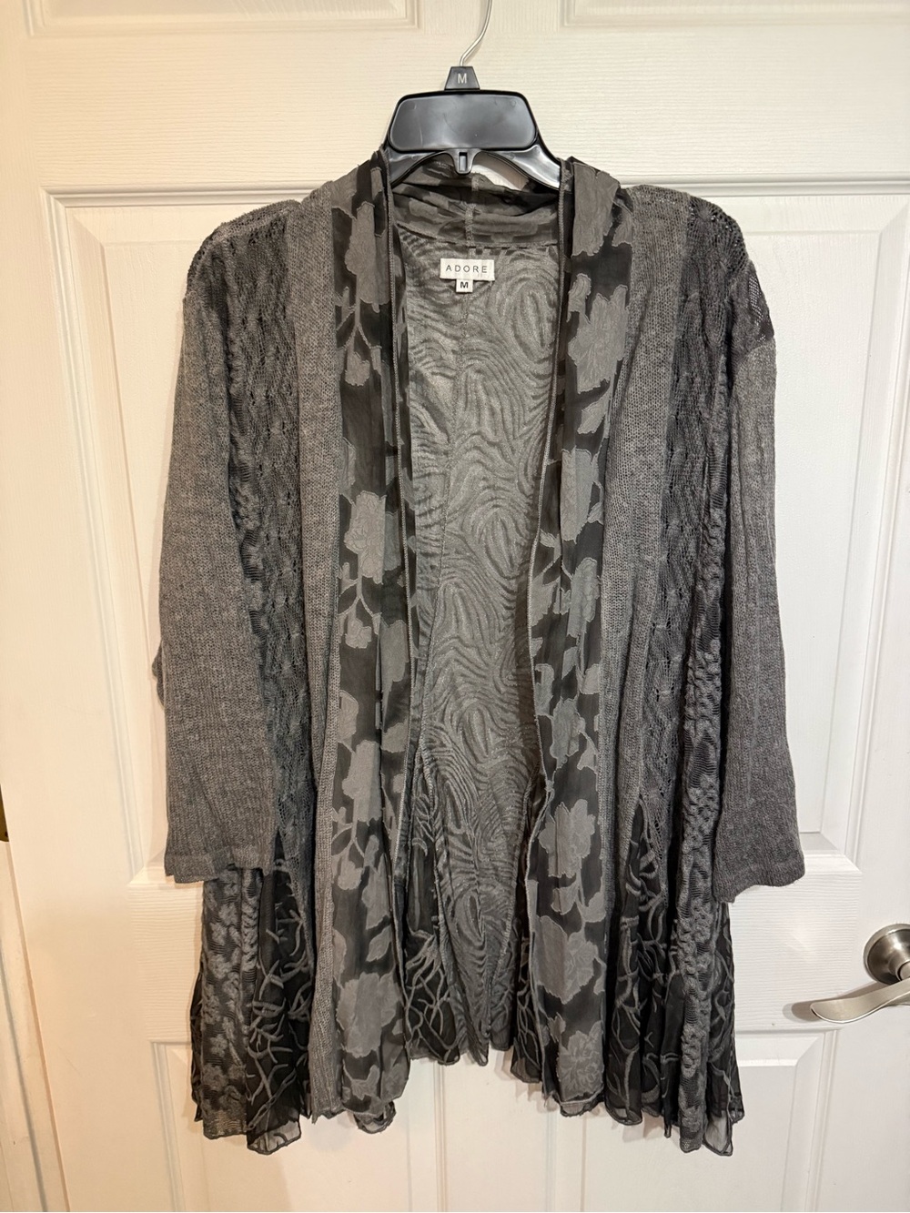 Adore Charcoal Floral Open-Front Women's Cardigan
